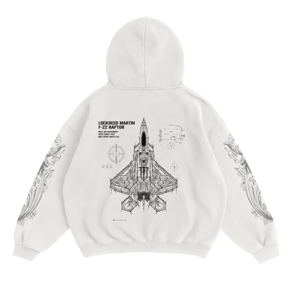 LIMITED - F-22 RAPTOR x WHITE MONSTER HOODIE - WHITE
