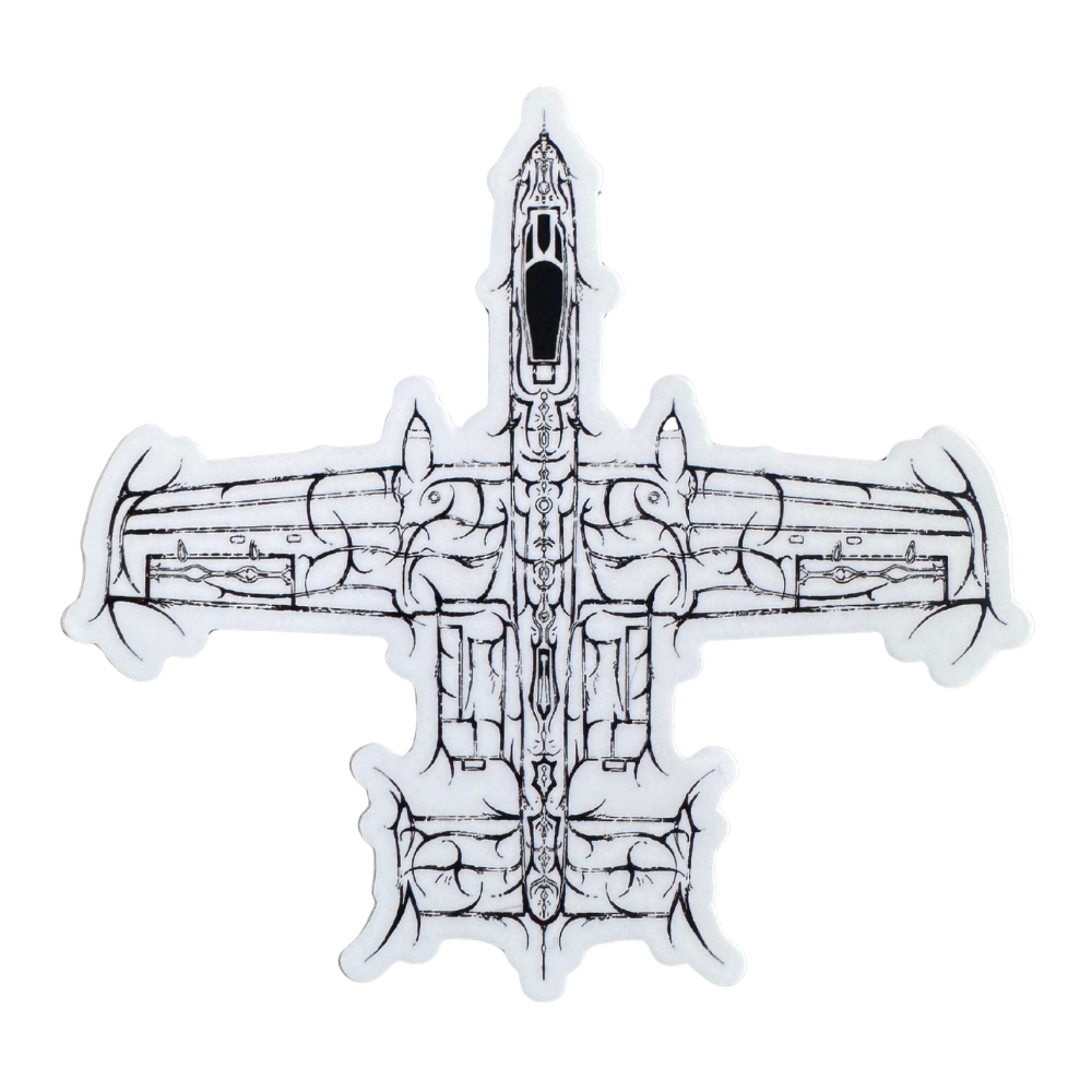 Artistic aviation-inspired airplane sticker with intricate linework and modern design.