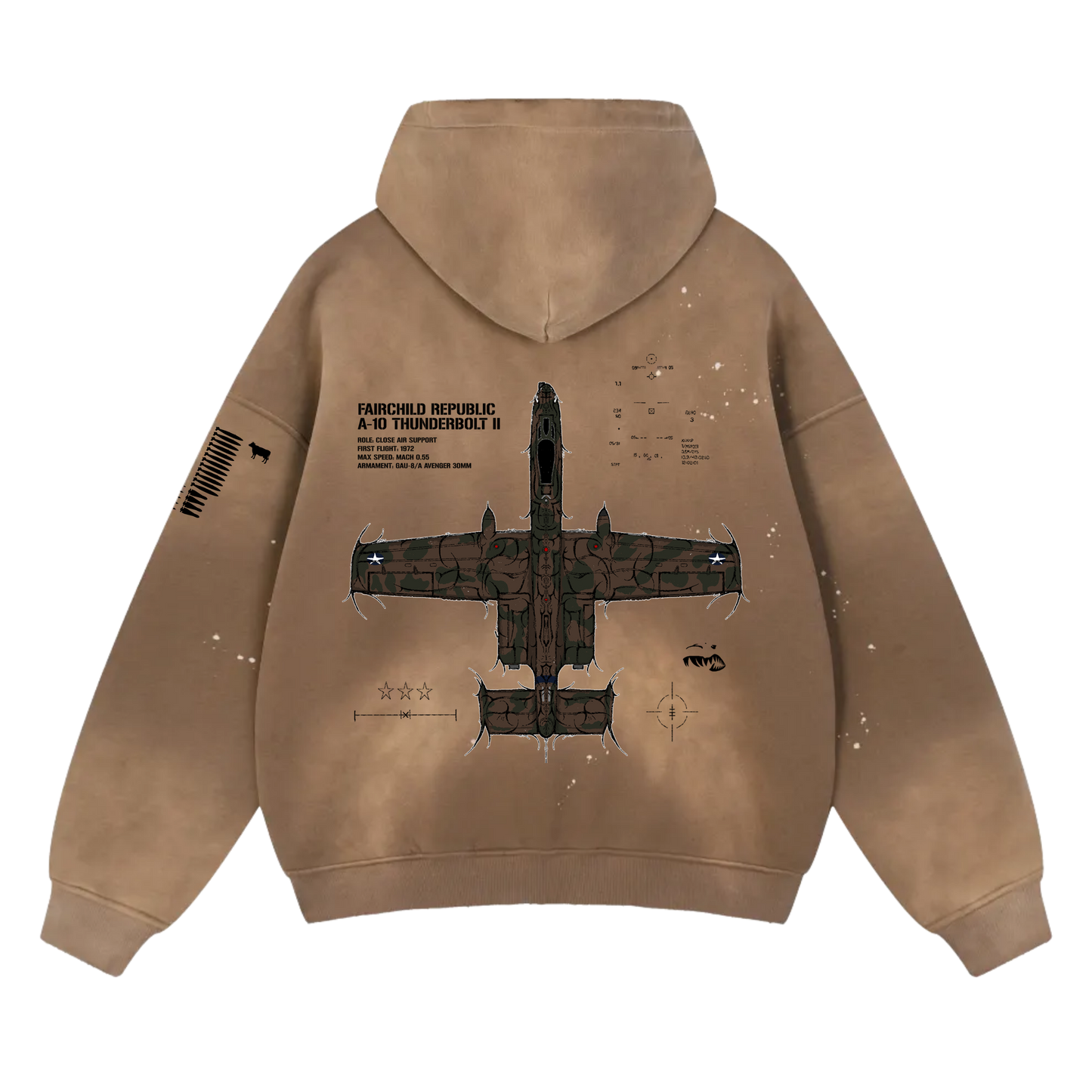 LIMITED - A-10 THUNDERBOLT II "WARTHOG" TAN FRAYED HOODIE - HERITAGE CAMO