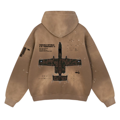 LIMITED - A-10 THUNDERBOLT II "WARTHOG" TAN FRAYED HOODIE - HERITAGE CAMO