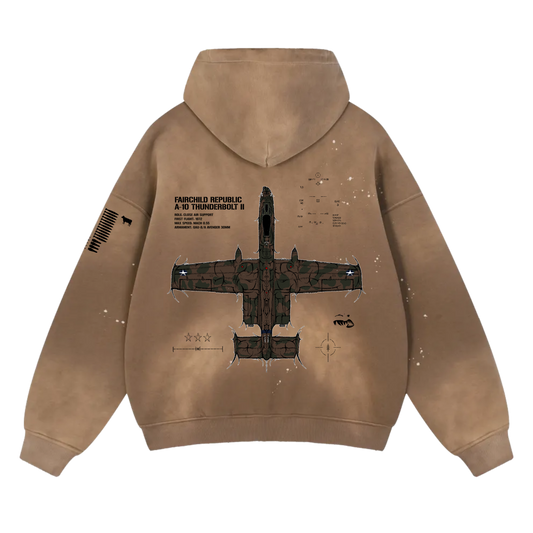 LIMITED - A-10 THUNDERBOLT II "WARTHOG" TAN FRAYED HOODIE - HERITAGE CAMO