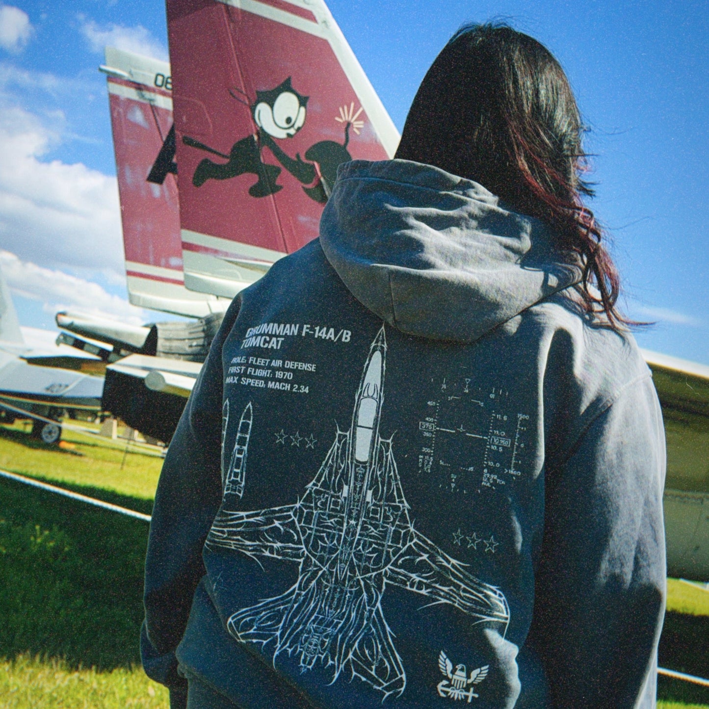 F-14 TOMCAT WINGS-EXTENDED WASHED HOODIE - WAVE