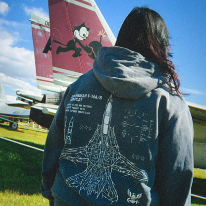 F-14 TOMCAT WINGS-EXTENDED WASHED HOODIE - WAVE