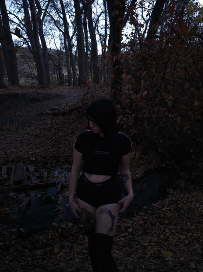 MY LOVE LANGUAGE IS AERIAL DOMINANCE CROP TEE - BLACK