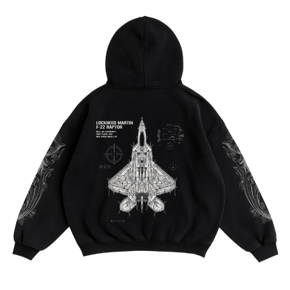 LIMITED - F-22 RAPTOR x WHITE MONSTER HOODIE - BLACK