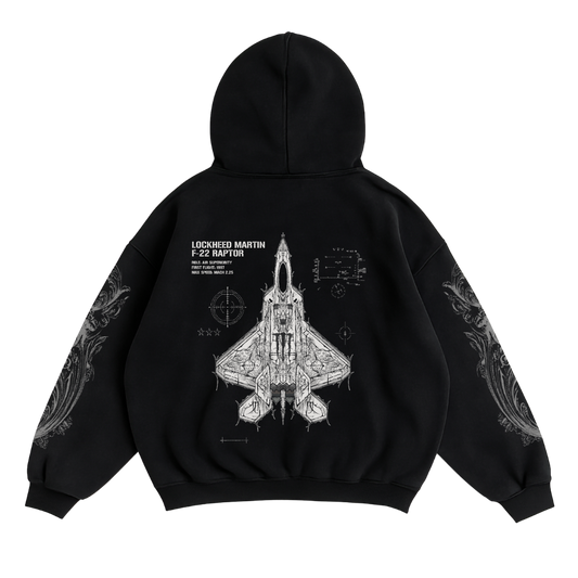 LIMITED - F-22 RAPTOR x WHITE MONSTER HOODIE - BLACK