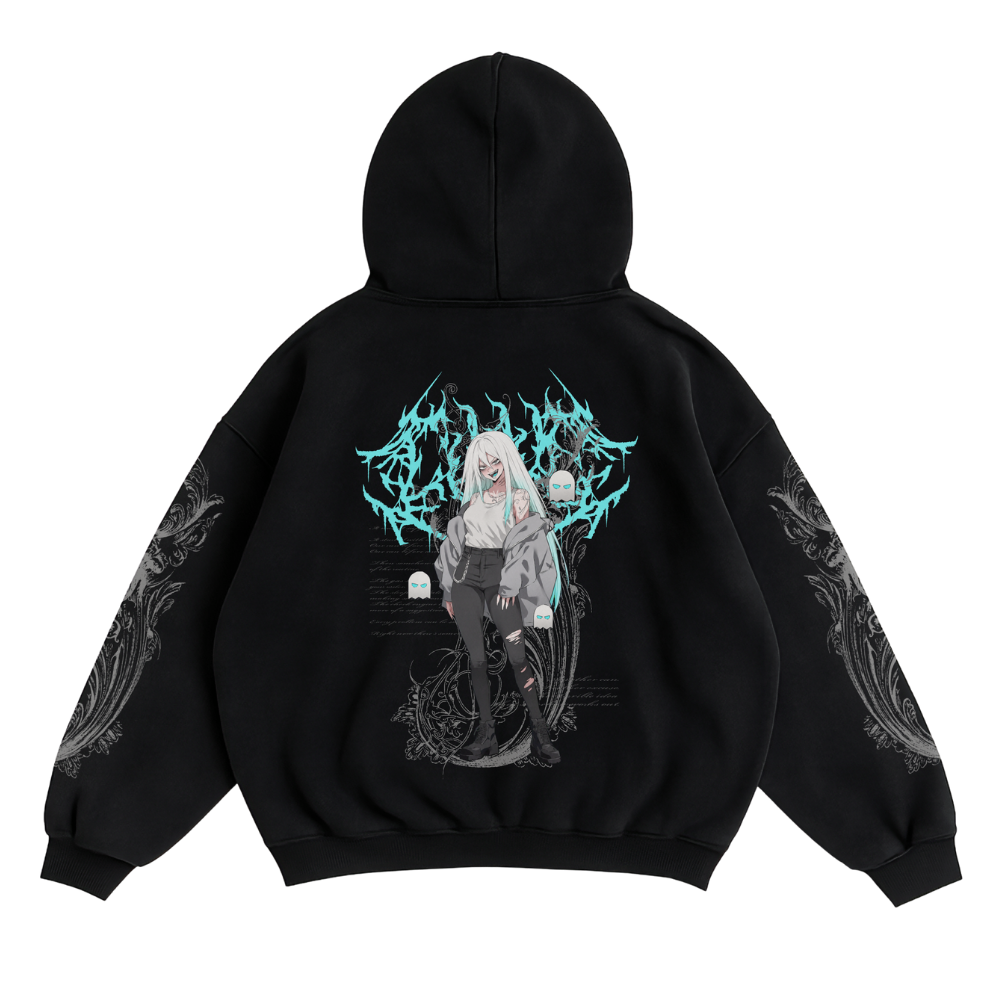 WHITE MONSTER WAIFU HOODIE - BLACK