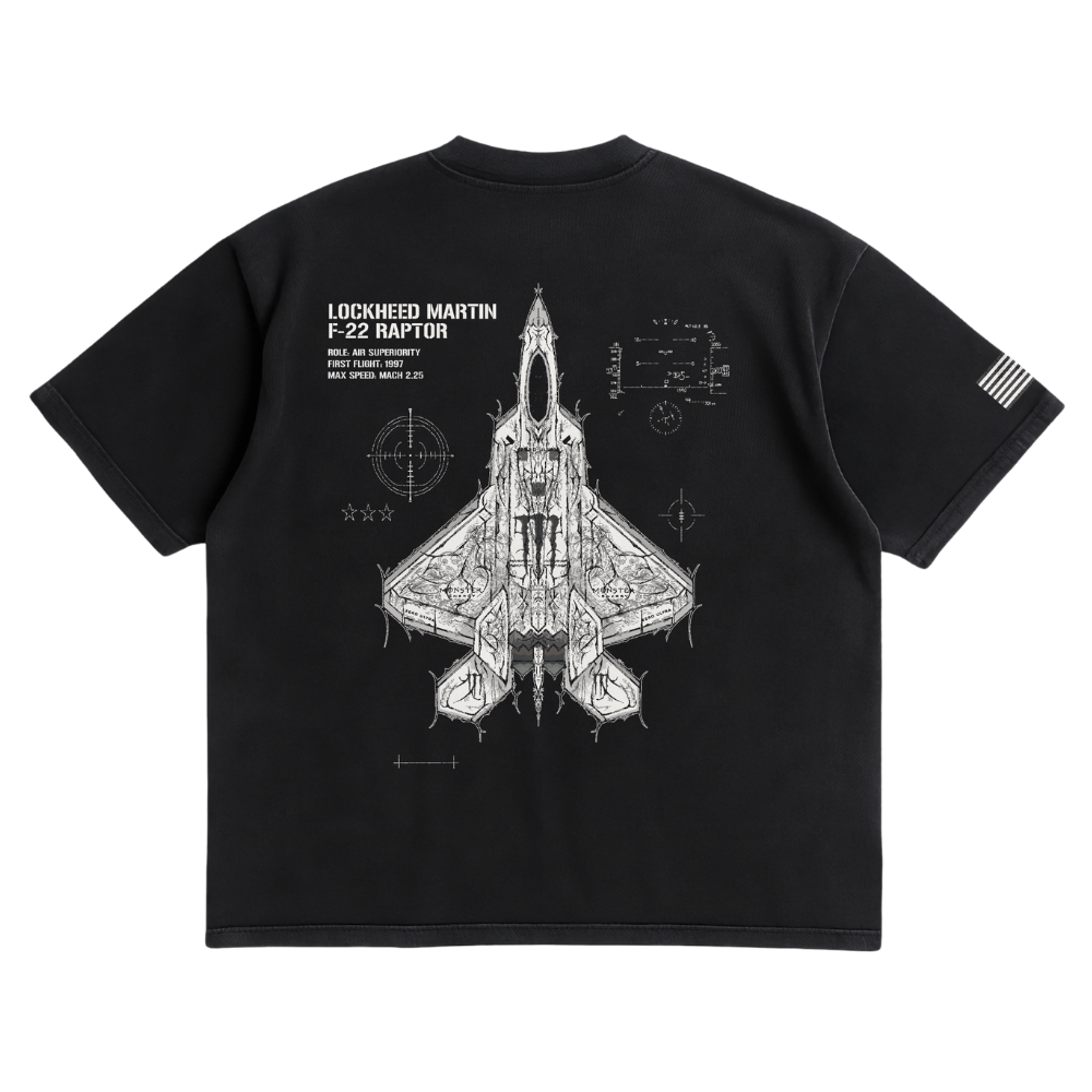 LIMITED - F-22 RAPTOR x WHITE MONSTER SHIRT - BLACK