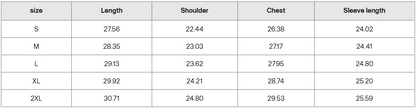 Blue hoodie size guide chart with chest, shoulder, length, and sleeve measurements for S to 2XL.