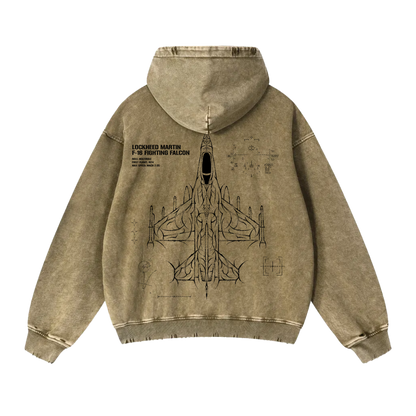F-16 FIGHTING FALCON CYBERSIGILISM WASHED HOODIE - DESERT BROWN
