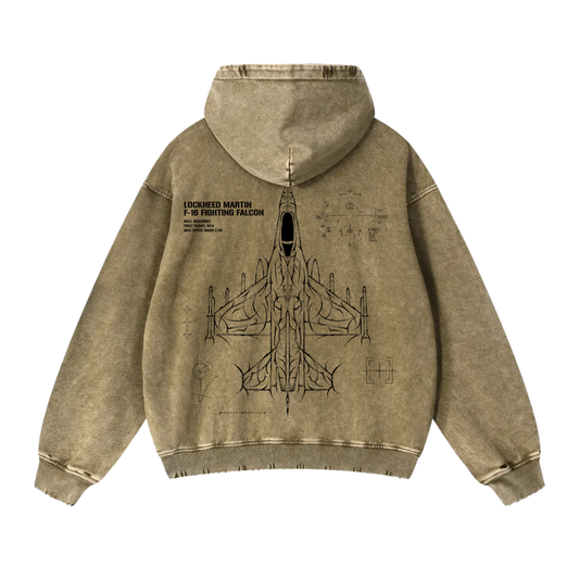 F-16 FIGHTING FALCON CYBERSIGILISM WASHED HOODIE - DESERT BROWN