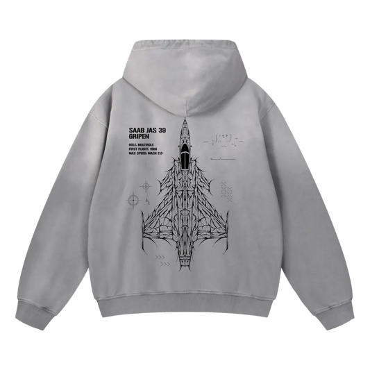 SAAB JAS 39 GRIPEN FADED HOODIE - ASH