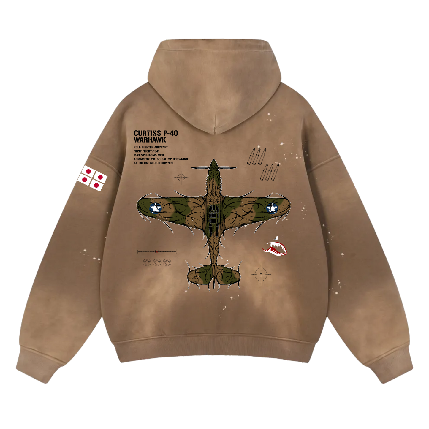 LIMITED - P-40 WARHAWK TAN FRAYED HOODIE - HERITAGE CAMO