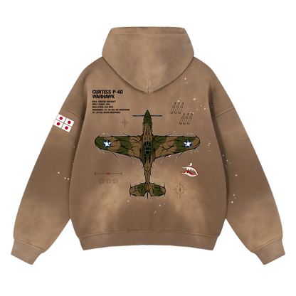 LIMITED - P-40 WARHAWK TAN FRAYED HOODIE - HERITAGE CAMO