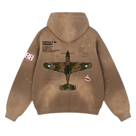 LIMITED - P-40 WARHAWK TAN FRAYED HOODIE - HERITAGE CAMO