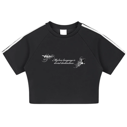MY LOVE LANGUAGE IS AERIAL DOMINANCE CROP TEE - BLACK
