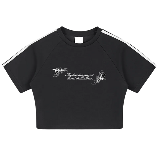 MY LOVE LANGUAGE IS AERIAL DOMINANCE CROP TEE - BLACK