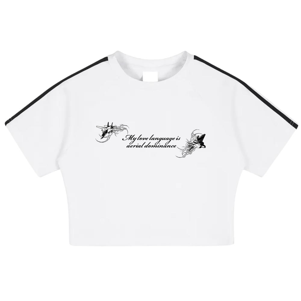 MY LOVE LANGUAGE IS AERIAL DOMINANCE BABY TEE - WHITE