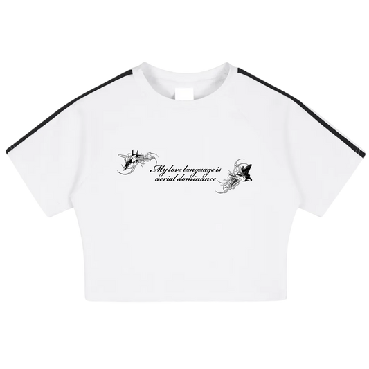 MY LOVE LANGUAGE IS AERIAL DOMINANCE BABY TEE - WHITE