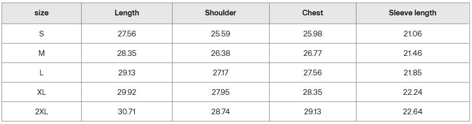 Black hoodie size guide chart showing measurements for S to 2XL with length, shoulder, chest, and sleeve length.