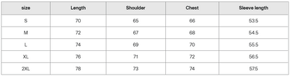 Black hoodie size guide chart with length, shoulder, chest, and sleeve measurements in cm.